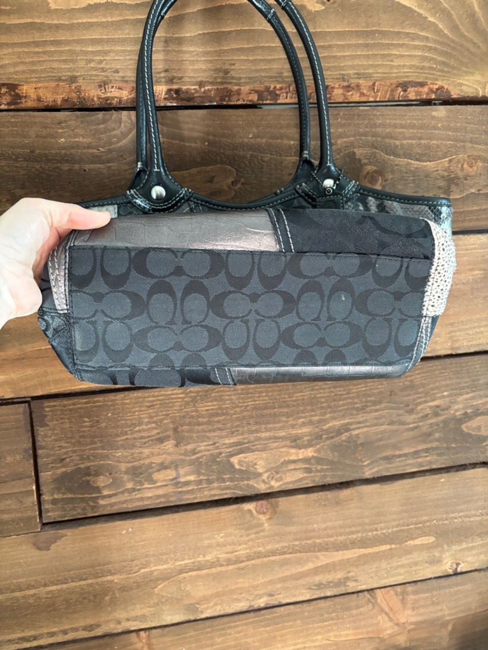 Coach black and gray patchwork matching purse bag and wallet - Picture 4 of 10